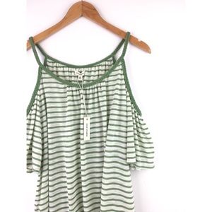 NWT Max Studio Green Stripe Cold Shoulder Top L